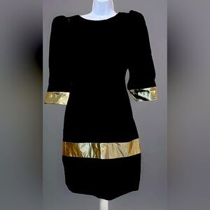 Elegant Black and Gold VINTAGE 1980’s Velvet Dress Size 8